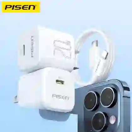 Củ sạc Pisen Quick - Mr White Tiny USB-C 20W kèm cáp usb-c to lightning 8